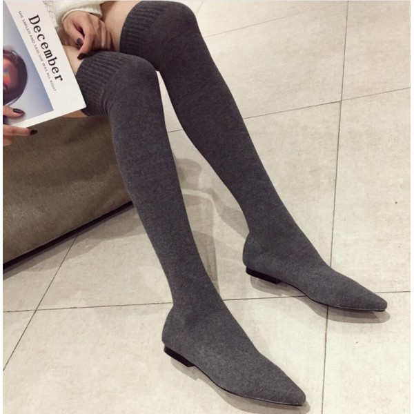 Fashion Solid Color Flat Knitted Wool Socks Pointed Elastic Boots Nhso410157