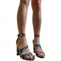 Vintage Color Snake Pattern Thick Highheeled Sandals Nhso410158