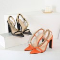 Fashion Metal Chain Pointed Thick High Heel Solid Color Sandals Nhso410161