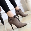 Vintage Pointed Toe Suede Laceup Side Zipper Ankle Boots Nhso410163