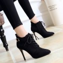 Vintage Pointed Toe Suede Laceup Side Zipper Ankle Boots Nhso410163