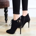 Vintage Pointed Toe Suede Laceup Side Zipper Ankle Boots Nhso410163