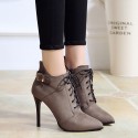 Vintage Pointed Toe Suede Laceup Side Zipper Ankle Boots Nhso410163