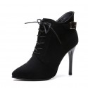 Vintage Pointed Toe Suede Laceup Side Zipper Ankle Boots Nhso410163