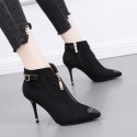 Fashion Pointed Front Zipper Black Suede Martin Short Boots Nhso410165