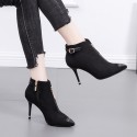 Fashion Pointed Front Zipper Black Suede Martin Short Boots Nhso410165