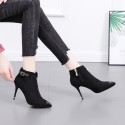 Fashion Pointed Front Zipper Black Suede Martin Short Boots Nhso410165