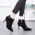 Fashion Pointed Front Zipper Black Suede Martin Short Boots Nhso410165