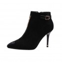 Fashion Pointed Front Zipper Black Suede Martin Short Boots Nhso410165