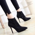 Fashion Rhinestone Pointed Toe Stiletto Black Short Boots Nhso410166