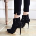 Fashion Rhinestone Pointed Toe Stiletto Black Short Boots Nhso410166