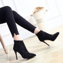 Fashion Rhinestone Pointed Toe Stiletto Black Short Boots Nhso410166