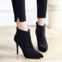 Fashion Rhinestone Pointed Toe Stiletto Black Short Boots Nhso410166