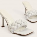 Simple Woven Twist Square Toe Highheeled Solid Color Slippers Nhso410167