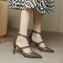 Retro New Pointed Toe Hollow Solid Color Stiletto Hollow Sandals Nhso410169