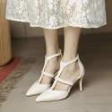 Retro New Pointed Toe Hollow Solid Color Stiletto Hollow Sandals Nhso410169