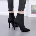 Pointed Toe Suede Black Short Boots Nhso410170