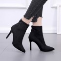 Pointed Toe Suede Black Short Boots Nhso410170