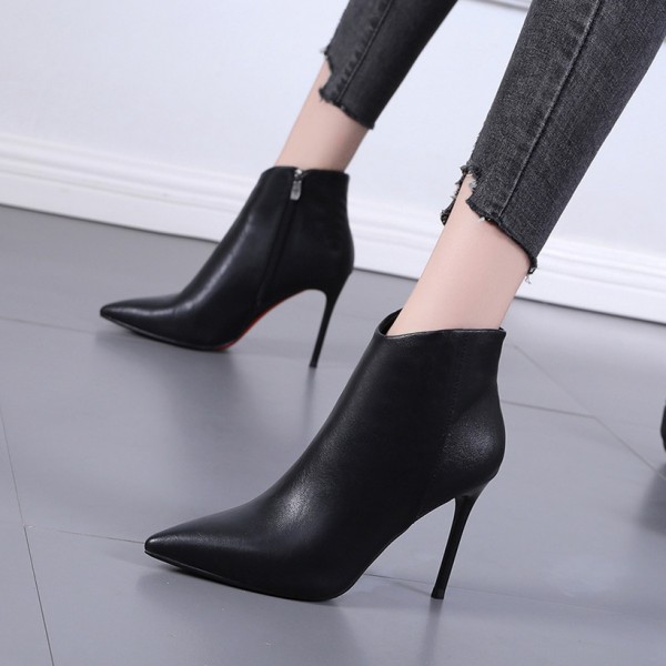 Pointed Toe Stiletto High Heel Side Zipper Short Boots Nhso410172