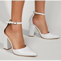 New Pointed Toe Hollow Thick Highheeled White Single Shoes Nhso410173