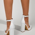 New Pointed Toe Hollow Thick Highheeled White Single Shoes Nhso410173