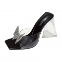 Transparent Triangle High Heel Butterfly Square Head Sandals Nhso410176