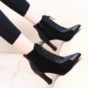 Pointed Toe With Thick Highheeled Black Short Boots Nhso410179