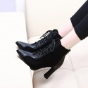 Pointed Toe With Thick Highheeled Black Short Boots Nhso410179