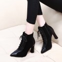 Pointed Toe With Thick Highheeled Black Short Boots Nhso410179