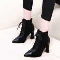 Pointed Toe With Thick Highheeled Black Short Boots Nhso410179