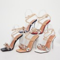 Rhinestone Metal Chain Square Toe Transparent High Heel Sandals Nhso410180