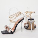 Rhinestone Metal Chain Square Toe Transparent High Heel Sandals Nhso410180