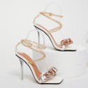 Rhinestone Metal Chain Square Toe Transparent High Heel Sandals Nhso410180