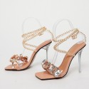 Rhinestone Metal Chain Square Toe Transparent High Heel Sandals Nhso410180