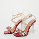 Rhinestone Metal Chain Square Toe Transparent High Heel Sandals Nhso410180