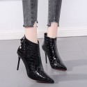 Pointed Toe Stone Pattern Patent Leather Short Boots Nhso410182