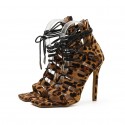 Crosslace Roman Shoes Leopard Print Stiletto Sandals Nhso410437