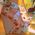 Vintage Color Matching Floral Wedge High Heel Cross Buckle Sandals Nhso410446