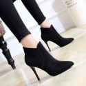 Simple Pointed Stiletto Highheeled Suede Black Short Boots Nhso410454