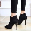 Simple Pointed Stiletto Highheeled Suede Black Short Boots Nhso410454