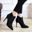 Simple Pointed Stiletto Highheeled Suede Black Short Boots Nhso410454