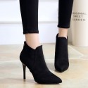 Simple Pointed Stiletto Highheeled Suede Black Short Boots Nhso410454