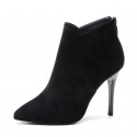 Simple Pointed Stiletto Highheeled Suede Black Short Boots Nhso410454