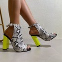 Vintage Snake Print Color Matching Word Buckle Sandals Fish Mouth High Heels Nhso410457