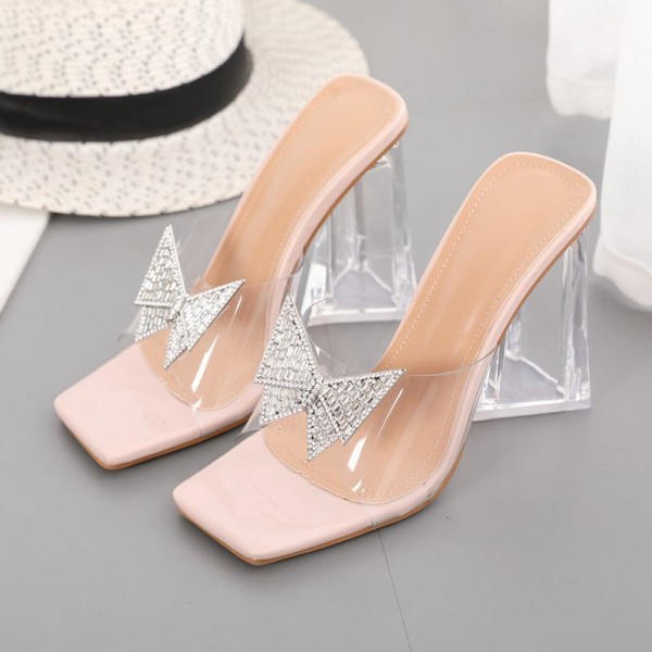 Bow Knot Rhinestone Transparent Crystal Triangle Sandals Nhso410458