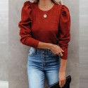 Fashion Solid Color Knitted Round Neck Longsleeved Top Nhuo414699