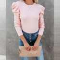 Fashion Solid Color Knitted Round Neck Longsleeved Top Nhuo414699