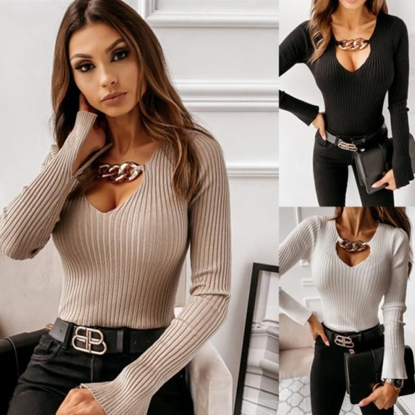 Sexy Chain Long Sleeve Bottoming Shirt Nhuo414704