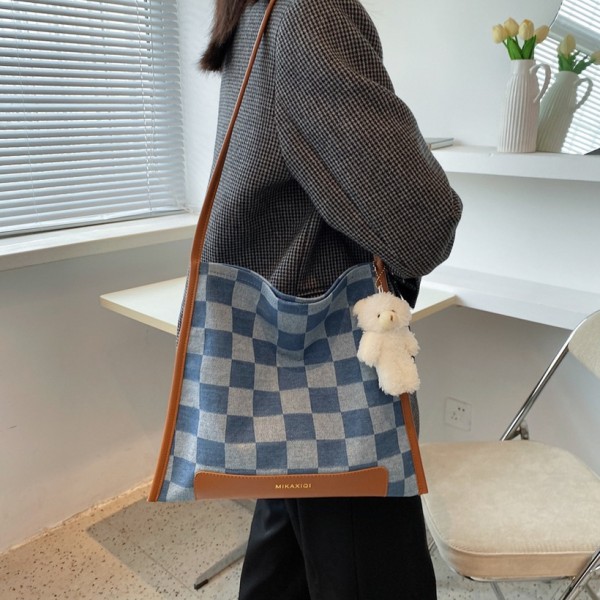 Korean Casual Plaid Denim Oneshoulder Messenger Bag Nhwh407219