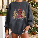 Christmas Tree Leopard Plaid Printed Round Neck Longsleeved Sweater  Nhwu413176